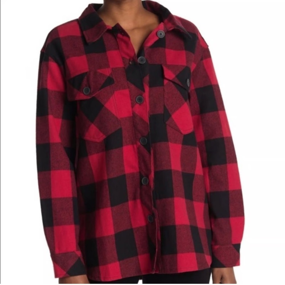Sanctuary Red Black Buffalo Plaid Button Down Flannel NWOT